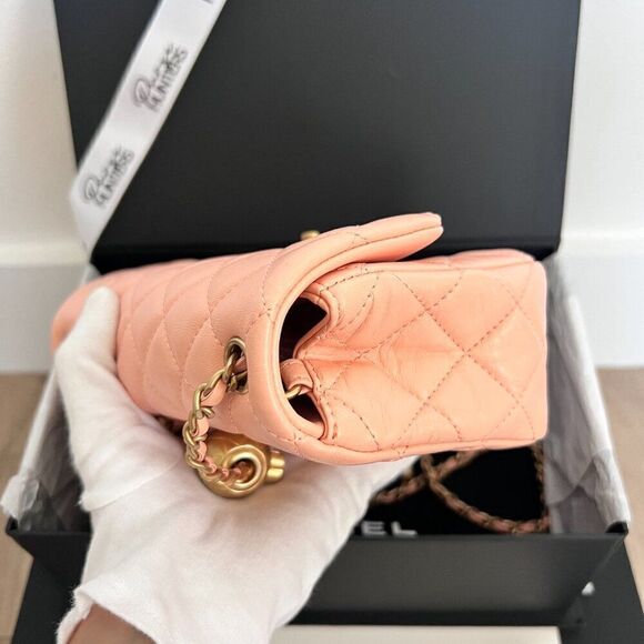 100% Authentic CHANEL Mini Rectangular in Salmon Pink Lambskin with GHW - Picture 8 of 14